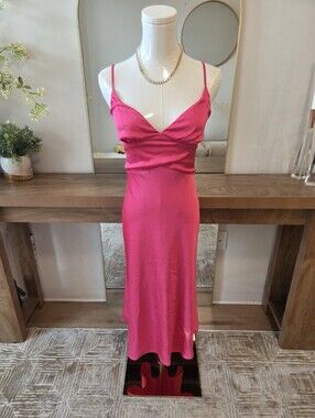 Hello Molly Hot Pink Satin Midi Slip Dress